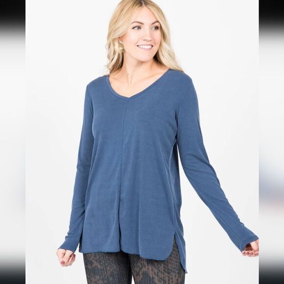 NWT Vincent Curve Long Sleeve Ribbed Top Wide V Neck - Picture 1 of 5